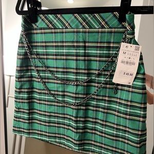 NWT Zara tartan mini skirt with chains, medium, NEW!